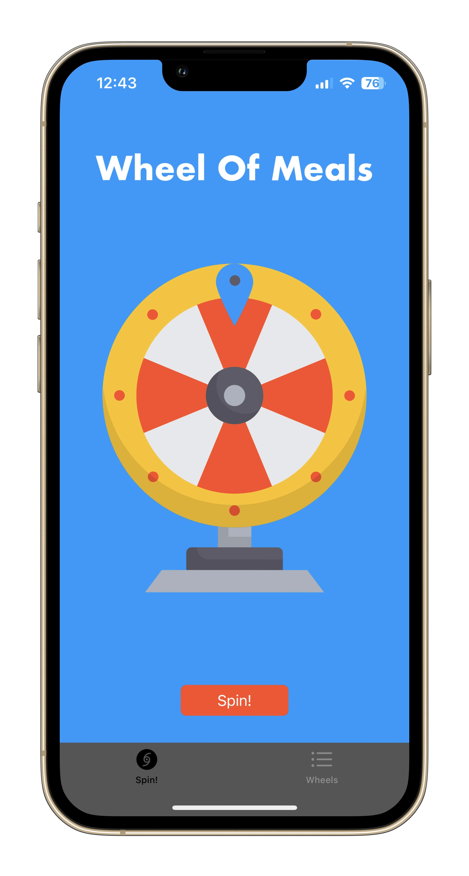 Screenshot of the Wheel of Meals app interface
